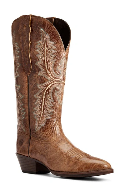 Shop Ariat Heritage Elastic Western Boot In Dark Tan Leather