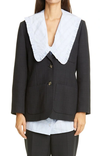 Shop Ganni Plaid Blazer In Phantom