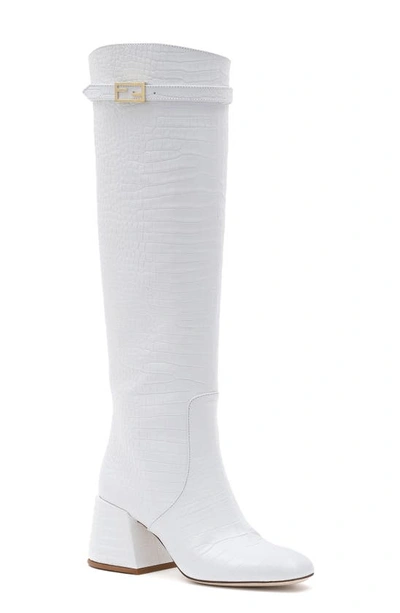 Shop Fendi Buckle Detail Block Heel Knee High Boot In White