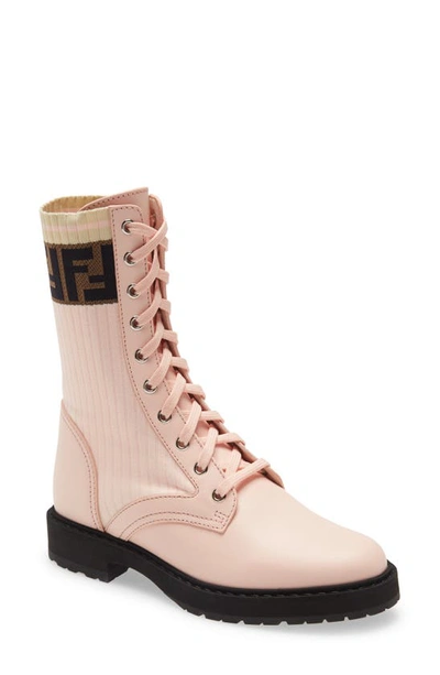 Fendi Rockoko Chelsea Sock Combat Boot In Rosa