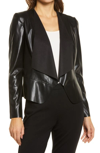 Shop Anne Klein Faux Leather Drape Front Jacket In Anne Black