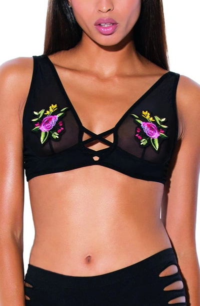 Shop Hauty Flower Applique Bralette In Black