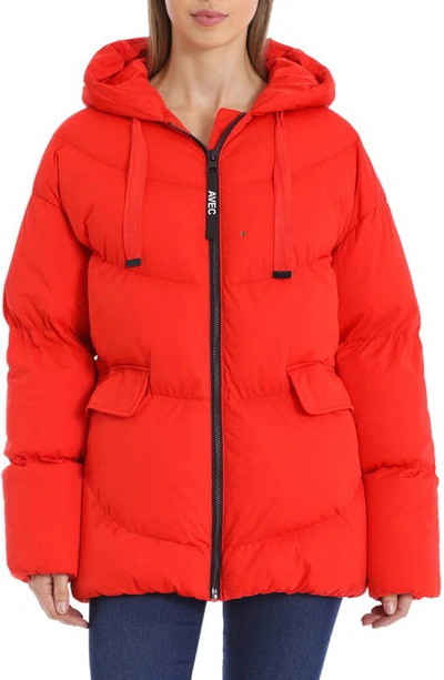 Shop Avec Les Filles Water Resistant Hooded Cozy Duvet Puffer Jacket In Red