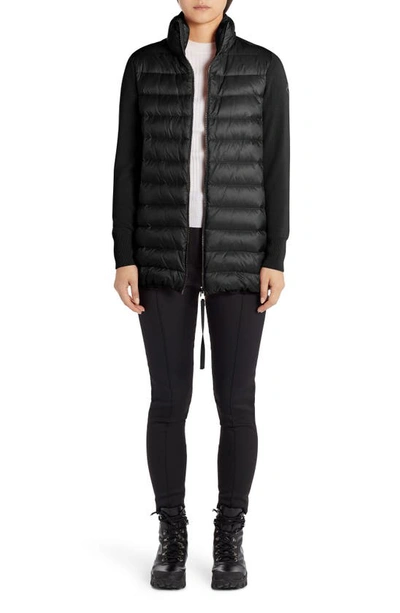 Shop Moncler Quilted Down & Wool Long Cardigan In Black