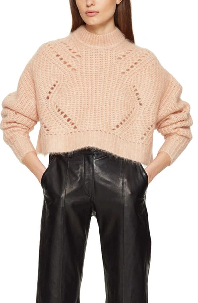 Shop Anine Bing Jordan Pointelle Mohair Blend Crop Sweater In Pink