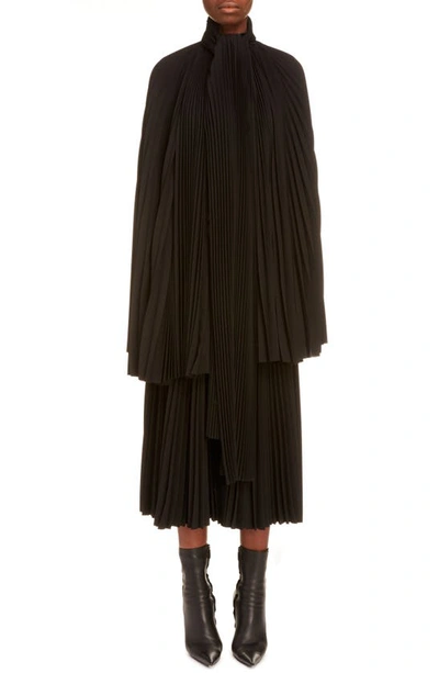 Shop Balenciaga Pleated Tie Neck Blouse In Black