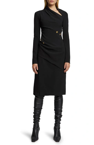 Shop Proenza Schouler Spiral Button Long Sleeve Matte Crepe Dress In Black