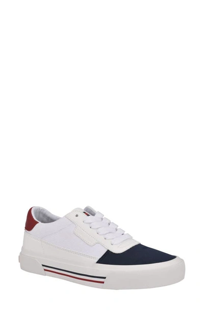 Shop Tommy Hilfiger Ezan Sneaker In White/ Dark Blue Multi Fabric
