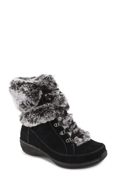 Shop Aetrex Fiona Faux Fur Trim Waterproof Bootie In Black Suede