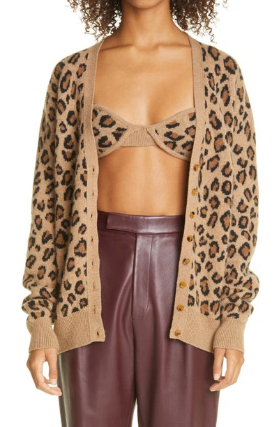 Shop Khaite The Amelia Leopard Jacquard Cashmere Cardigan In Cheetah