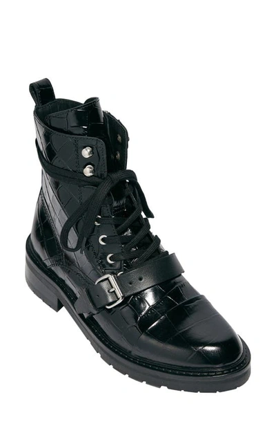 Shop Allsaints Donita Combat Boot In Black Croc Leather
