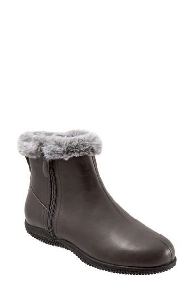 Shop Softwalkr Helena Leather Bootie With Faux-fur Trim In Dark Grey Leather