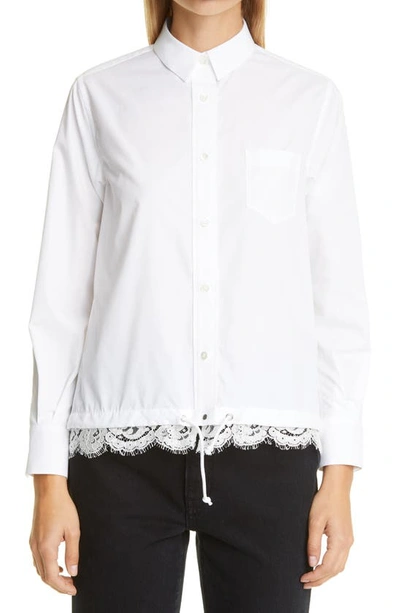 Shop Sacai Lace Trim Poplin Button-up Shirt In White