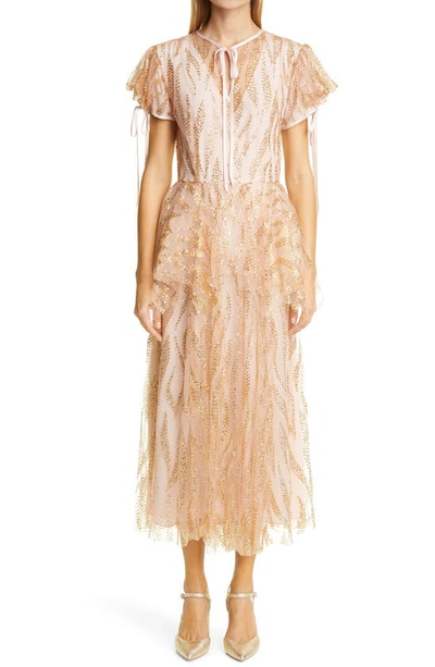 Shop Rodarte Glitter Tulle Peplum Dress In Gold