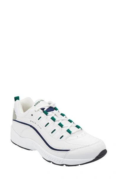 Shop Easy Spirit Romy Sneaker In White/ Navy Leather