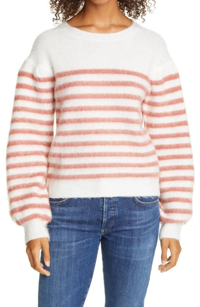 Shop Line Frida Stripe Balloon Sleeve Sweater In Umber Stripe