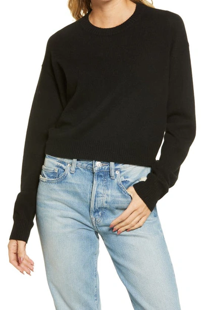 Shop Reformation Crewneck Crop Cashmere Sweater In Black