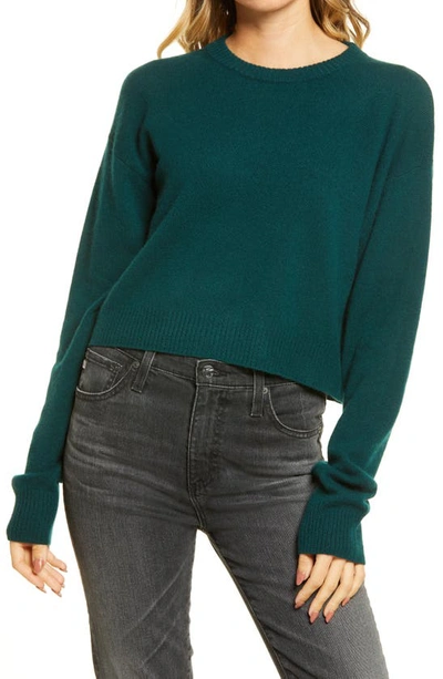 Shop Reformation Crewneck Crop Cashmere Sweater In Emerald