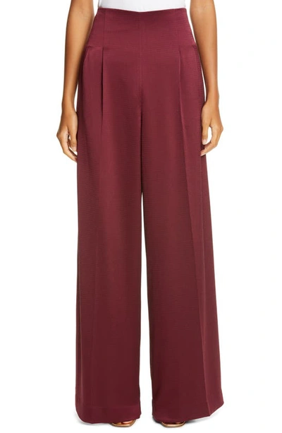 Shop Adeam Pleated Wide Leg Pants In Burgundy