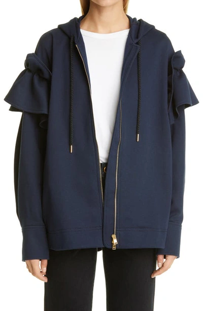 Shop Adeam Ruffle Hoodie In Navy