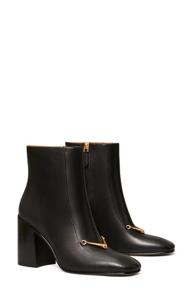 Tory Burch Equestrian Link Square-toe Leather Ankle Boots In Perfect Black  | ModeSens
