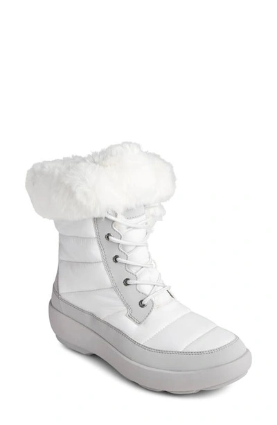Shop Sperry Bearing Plushwave Faux Fur Winter Boot In Off White/ Grey Fabric