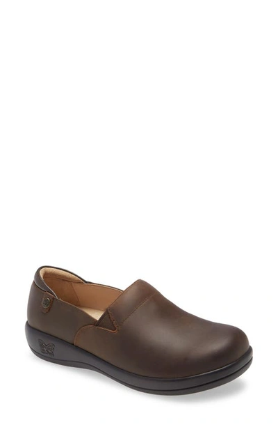 Shop Alegria Keli Embossed Clog Loafer In Oiled Brown Leather