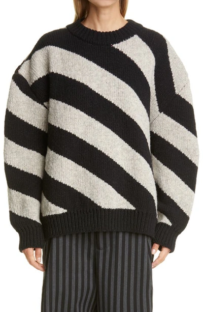 Shop Meryll Rogge Diagonal Stripe Double Face Wool Sweater In Grey/ Black