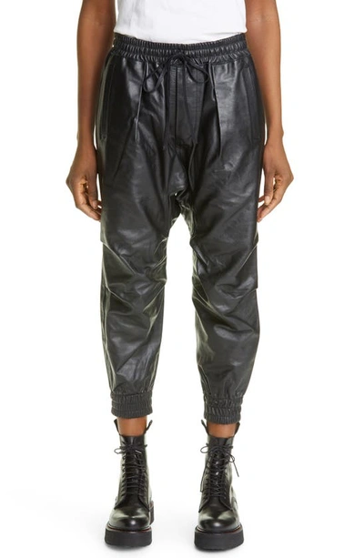 Shop R13 Leather Crop Harem Pants In Thin Black