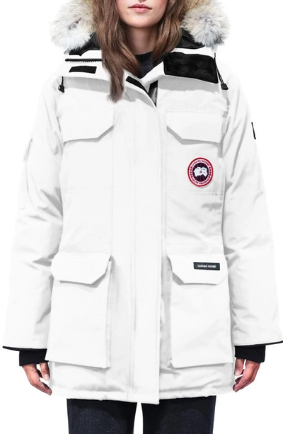 Shop Canada Goose Expedition Hooded Down Parka With Genuine Coyote Fur Trim In Northstar White