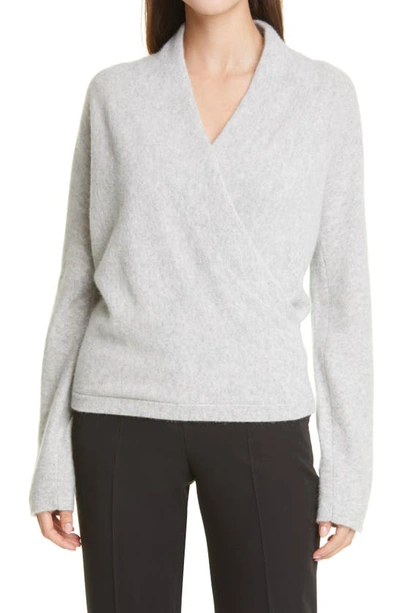 Shop Vince Wrap Front Cashmere Sweater In Soft Grey