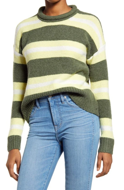 Shop Madewell Striped Fulton Pullover Sweater In Heather Greengrass