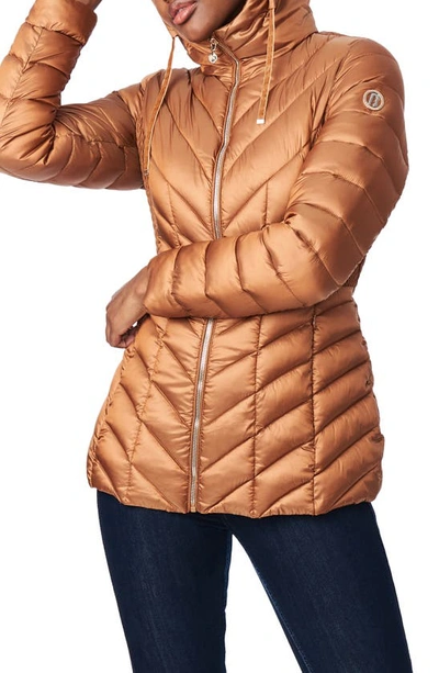 Shop Bernardo Ecoplume™ Hooded Packable Puffer Jacket In Sunset Glow