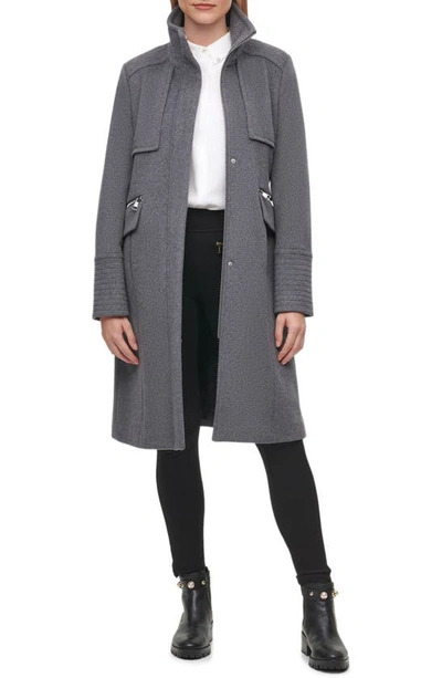 Shop Karl Lagerfeld Officer Wool Blend Coat In H Grey
