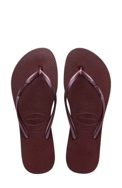 Shop Havaianas Slim Flip Flop In Grape Wine