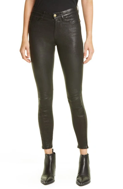 Shop Frame Le High Skinny Leather Ankle Pants In Washed Black