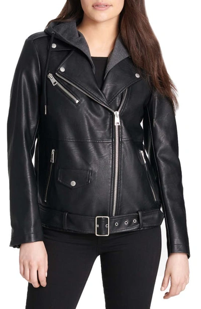Levi's Oversized Faux Leather Motorcycle Jacket With Fleece Hood In Black |  ModeSens