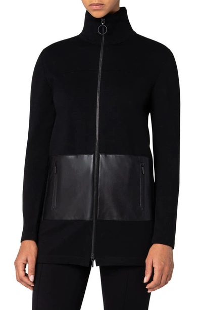 Shop Akris Punto Milano Knit Zip Cardigan In Black