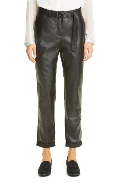 Shop Akris Punto Fallon Leather & Crepe Chino Pants In Black