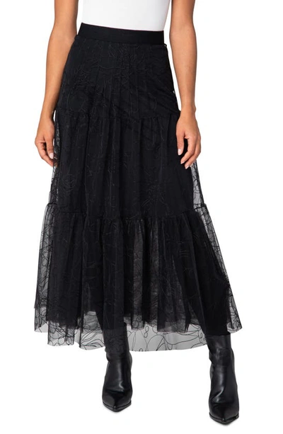 Shop Akris Punto Sashiko Embroidered Tulle A-line Midi Skirt In Black