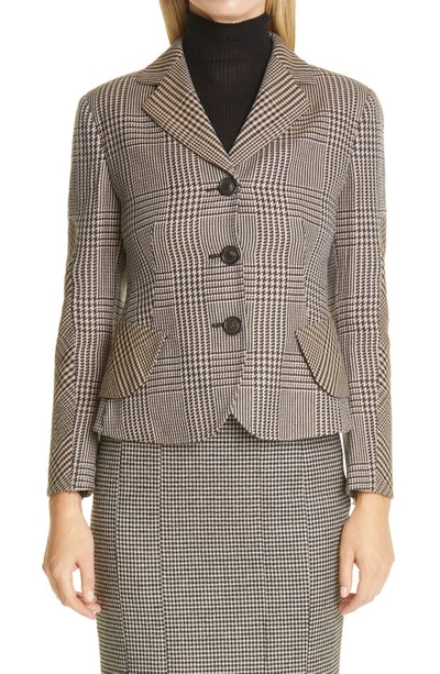 Shop Akris Glen Plaid Virgin Wool Jacket In Camel-black