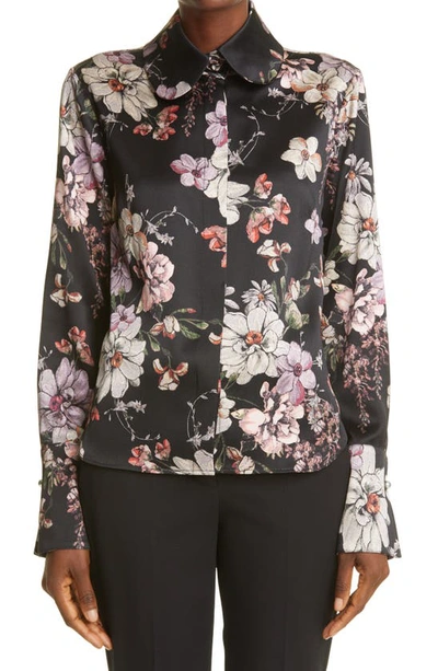 Shop Adam Lippes Floral High/low Silk Blouse In Black Floral