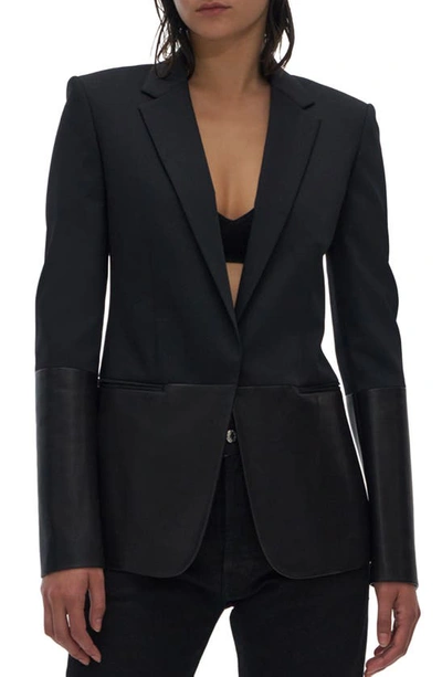Shop Helmut Lang Leather & Wool Blend Blazer In Black