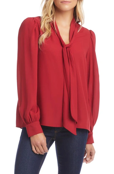 Shop Karen Kane Shirred Tie Neck Blouse In Red
