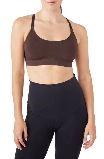 Shop Modern Eternity Seamless Yoga Nursing Bralette In Chocolate