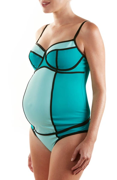 Shop Cache Coeur Rosy Two-piece Colorblock Maternity Tankini Swimsuit In Mint