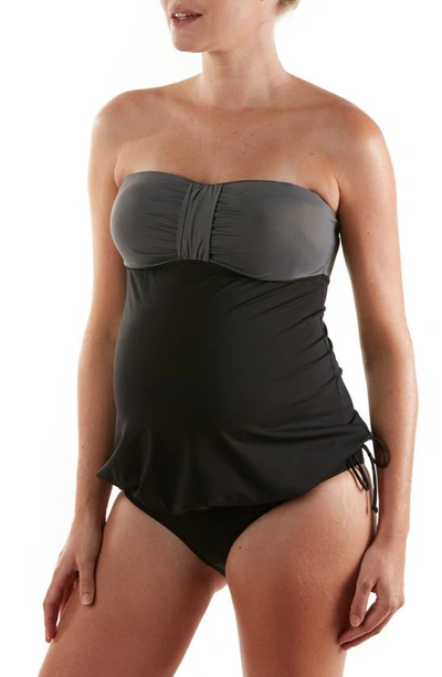 Shop Cache Coeur Eden Two-piece Colorblock Maternity Tankini Swimsuit In Black