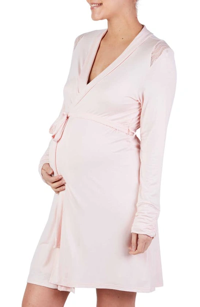 Shop Cache Coeur Serenity Lace Trim Maternity Robe In Petal