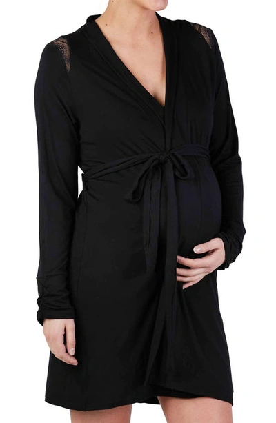 Shop Cache Coeur Serenity Lace Trim Maternity Robe In Black