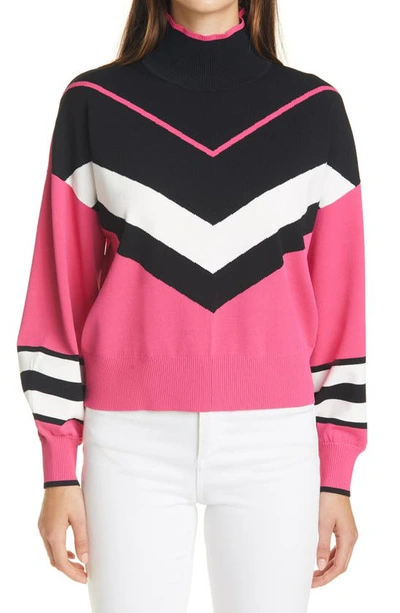 Shop Tanya Taylor Kyra Turtleneck Sweater In Pink/ Black/ White